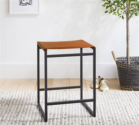 pottery barn leather stool|leather bar stools